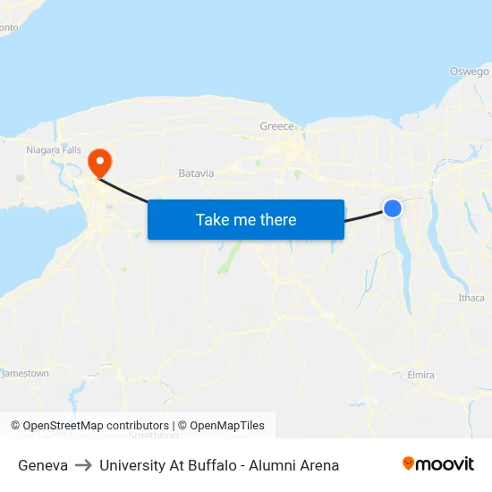 Geneva to University At Buffalo - Alumni Arena map