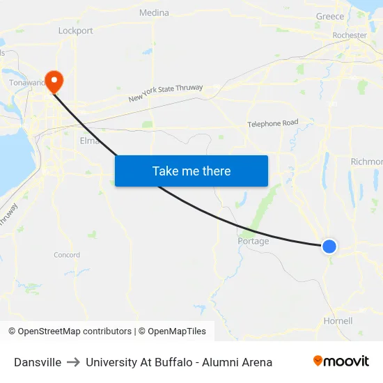 Dansville to University At Buffalo - Alumni Arena map