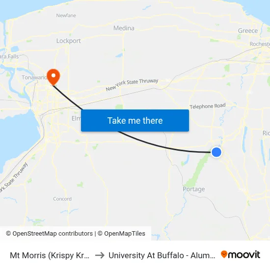 Mt Morris (Krispy Krunchy) to University At Buffalo - Alumni Arena map