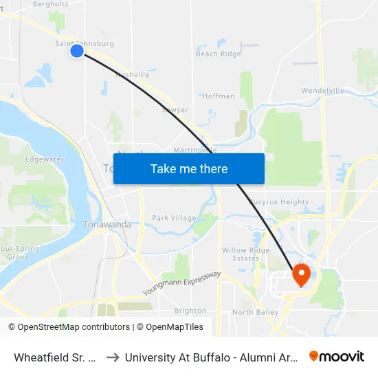 Wheatfield Sr. Ctr to University At Buffalo - Alumni Arena map