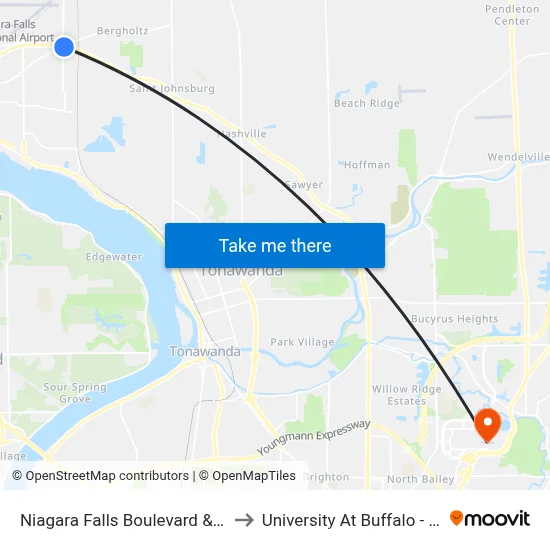 Niagara Falls Boulevard & Walmore Road to University At Buffalo - Alumni Arena map