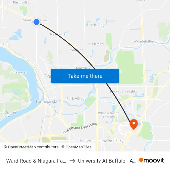 Ward Road & Niagara Falls Boulevard to University At Buffalo - Alumni Arena map