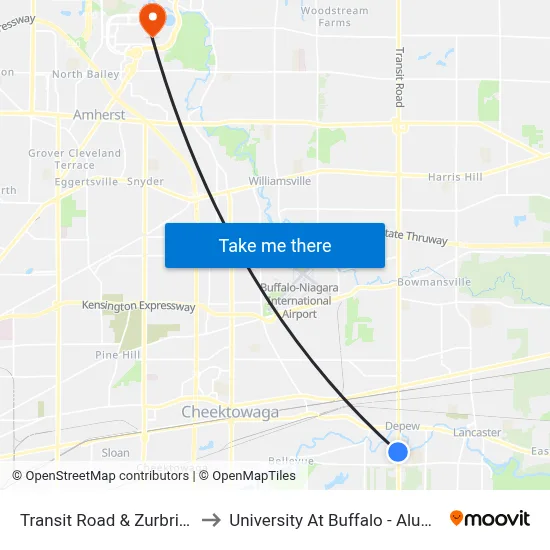 Transit Road & Zurbrick Road to University At Buffalo - Alumni Arena map