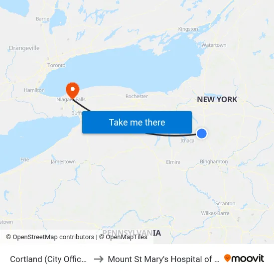 Cortland (City Office Building) to Mount St Mary's Hospital of Niagara Falls map