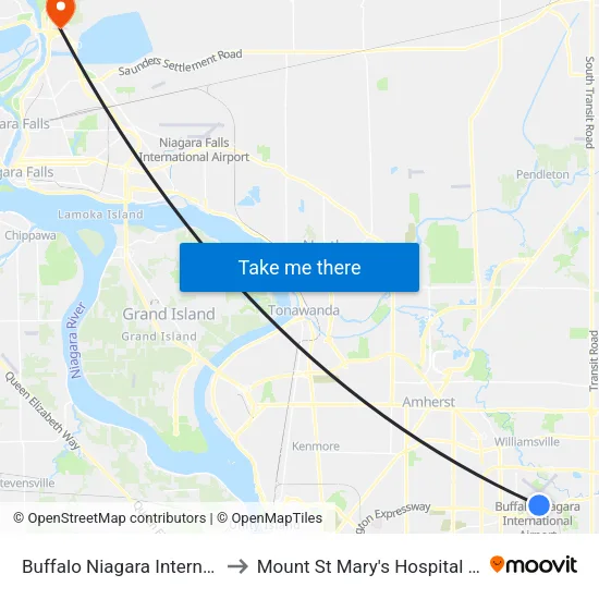 Buffalo Niagara International Airport to Mount St Mary's Hospital of Niagara Falls map