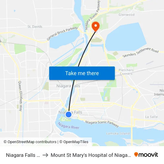 Niagara Falls Usa to Mount St Mary's Hospital of Niagara Falls map