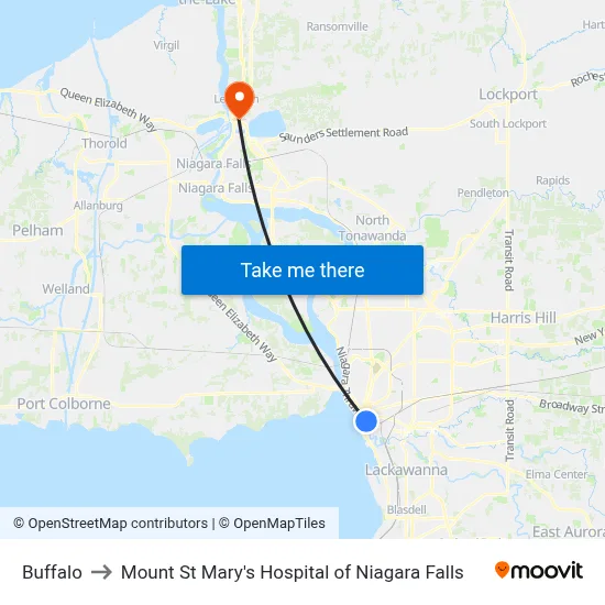 Buffalo to Mount St Mary's Hospital of Niagara Falls map