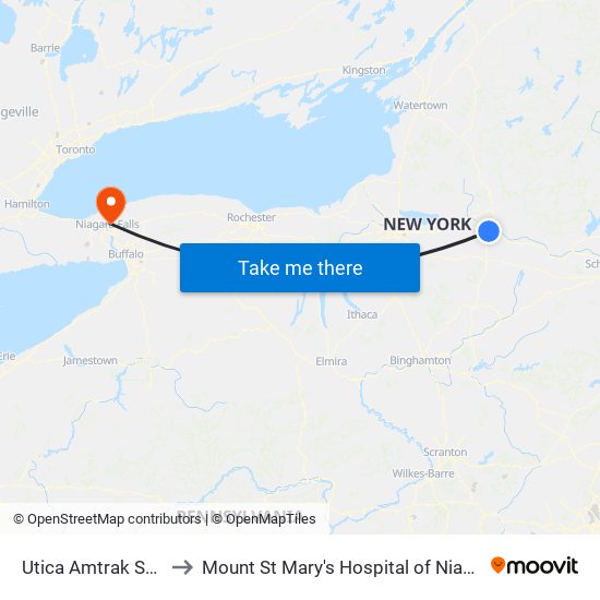 Utica Amtrak Station to Mount St Mary's Hospital of Niagara Falls map