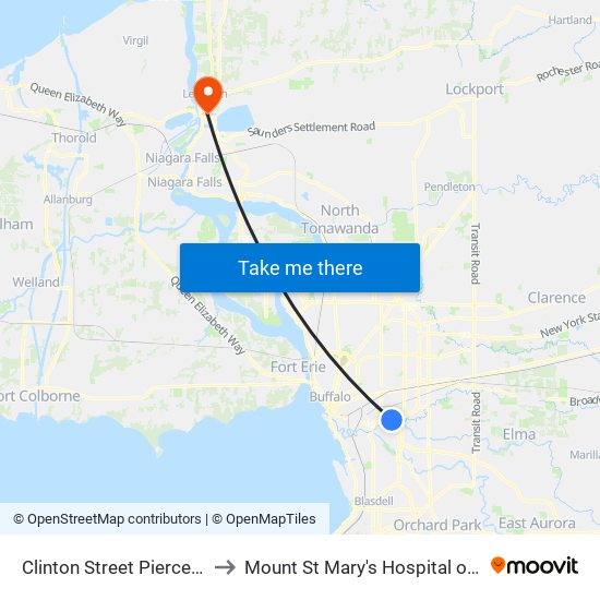 Clinton Street Pierce Street East to Mount St Mary's Hospital of Niagara Falls map