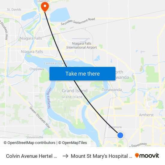 Colvin Avenue Hertel Avenue North F to Mount St Mary's Hospital of Niagara Falls map