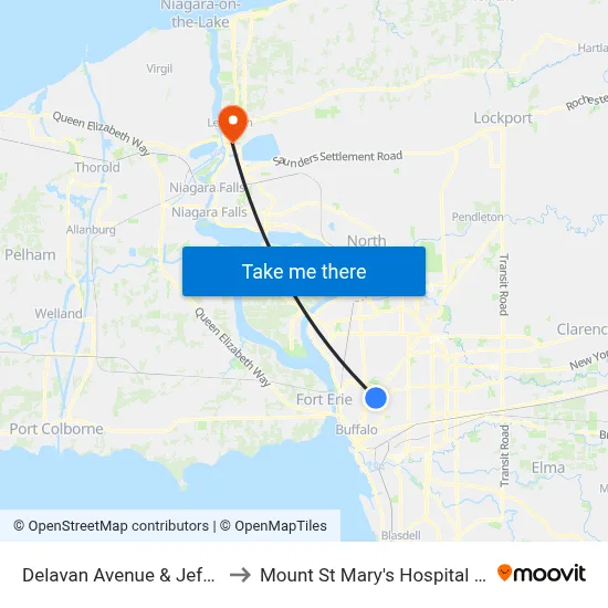 Delavan Avenue & Jefferson Avenue to Mount St Mary's Hospital of Niagara Falls map