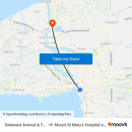 Delaware Avenue & Tupper Street to Mount St Mary's Hospital of Niagara Falls map
