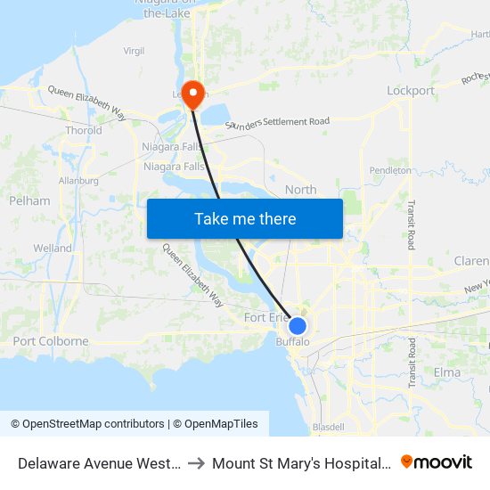 Delaware Avenue West Utica Street N to Mount St Mary's Hospital of Niagara Falls map