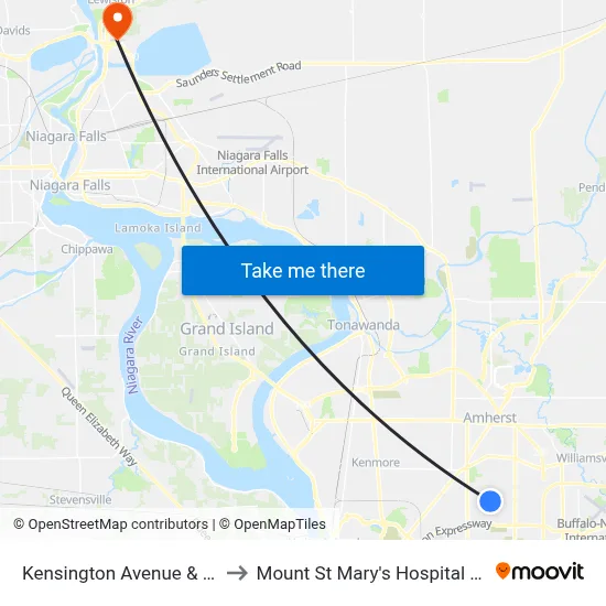 Kensington Avenue & Huntley Road to Mount St Mary's Hospital of Niagara Falls map