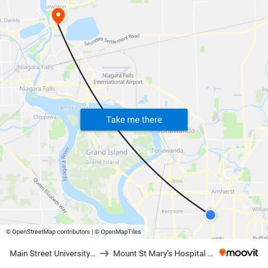 Main Street University Plaza East O to Mount St Mary's Hospital of Niagara Falls map