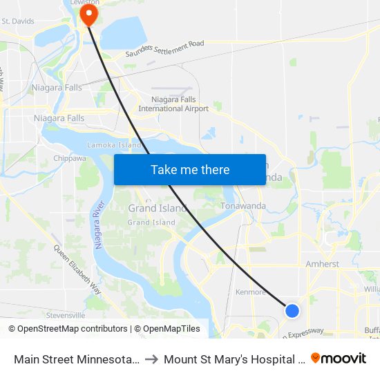 Main Street Minnesota Avenue North to Mount St Mary's Hospital of Niagara Falls map