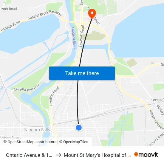 Ontario Avenue & 18th Street to Mount St Mary's Hospital of Niagara Falls map