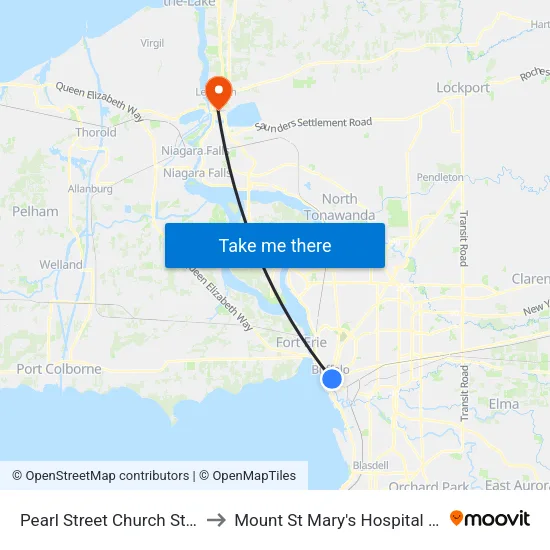 Pearl Street Church Street South NE to Mount St Mary's Hospital of Niagara Falls map