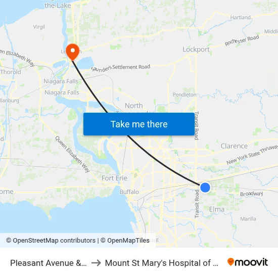 Pleasant Avenue & Rite Aid to Mount St Mary's Hospital of Niagara Falls map