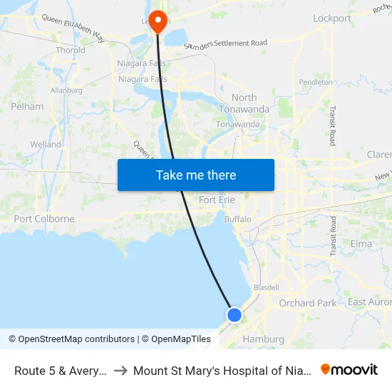 Route 5 & Avery Drive to Mount St Mary's Hospital of Niagara Falls map