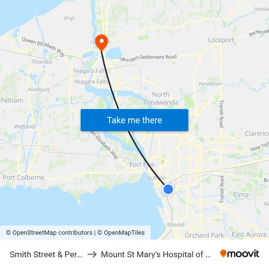 Smith Street & Perry Street to Mount St Mary's Hospital of Niagara Falls map