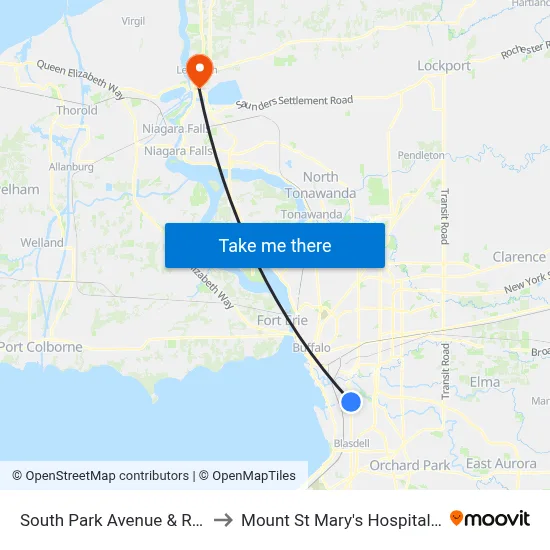 South Park Avenue & Ridgewood Road to Mount St Mary's Hospital of Niagara Falls map