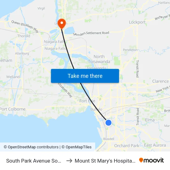South Park Avenue Southside Parkway to Mount St Mary's Hospital of Niagara Falls map