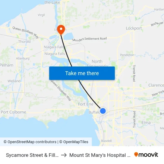 Sycamore Street & Fillmore Avenue to Mount St Mary's Hospital of Niagara Falls map