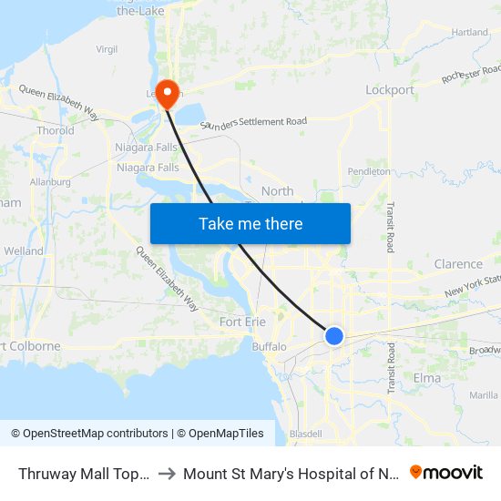 Thruway Mall Tops South to Mount St Mary's Hospital of Niagara Falls map