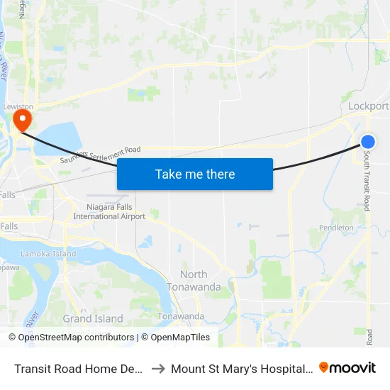 Transit Road Home Depot Plaza South to Mount St Mary's Hospital of Niagara Falls map