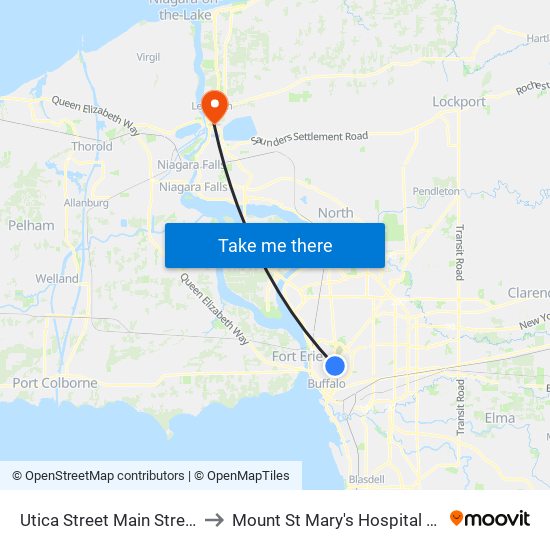Utica Street Main Street West Farsi to Mount St Mary's Hospital of Niagara Falls map
