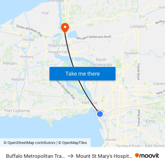 Buffalo Metropolitan Transportation Center to Mount St Mary's Hospital of Niagara Falls map