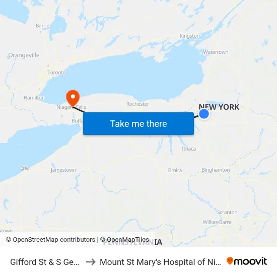 Gifford St & S Geddes St to Mount St Mary's Hospital of Niagara Falls map
