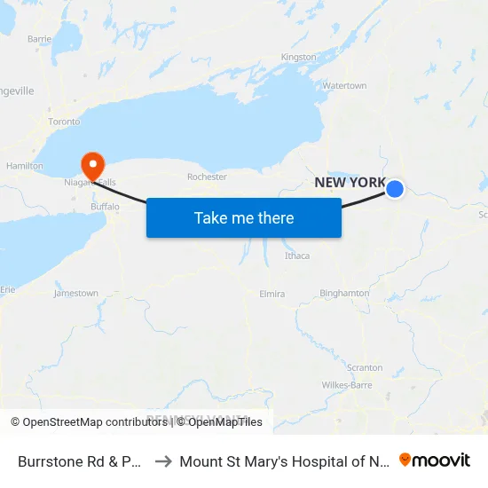 Burrstone Rd & Pulaski St to Mount St Mary's Hospital of Niagara Falls map
