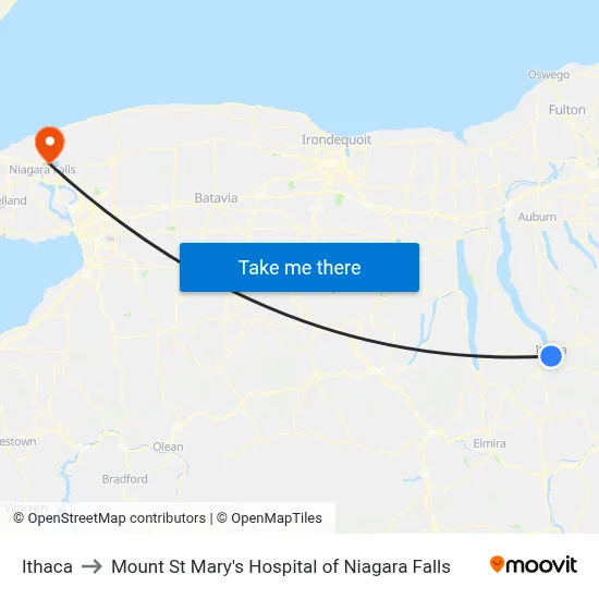 Ithaca to Mount St Mary's Hospital of Niagara Falls map