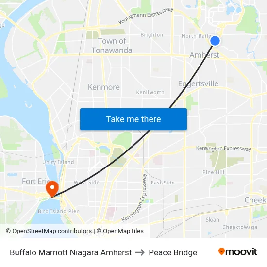 Buffalo Marriott Niagara Amherst to Peace Bridge map