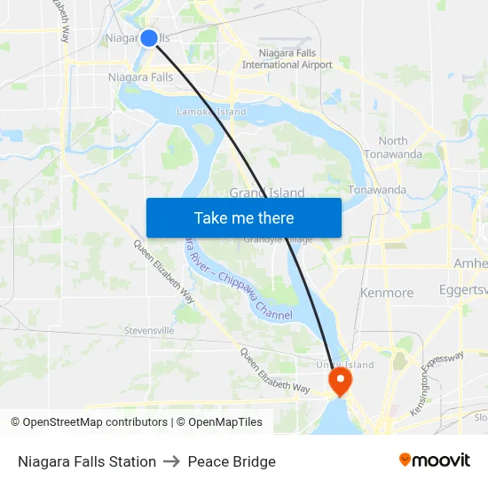 Niagara Falls Station to Peace Bridge map