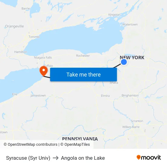 Syracuse (Syr Univ) to Angola on the Lake map