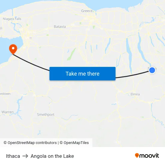 Ithaca to Angola on the Lake map