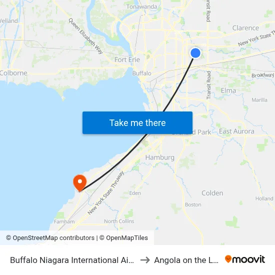 Buffalo Niagara International Airport to Angola on the Lake map