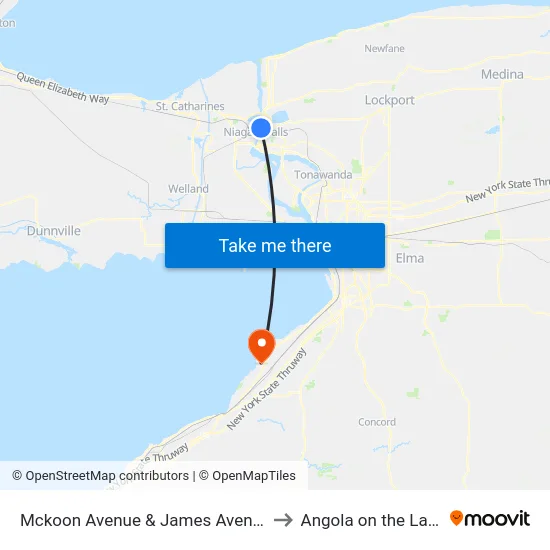 Mckoon Avenue & James Avenue to Angola on the Lake map