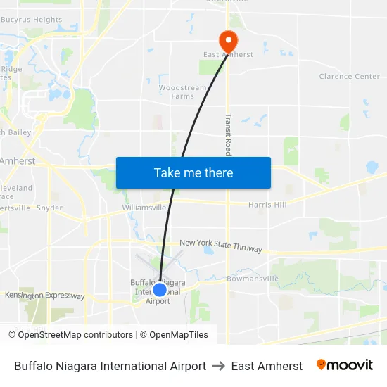 Buffalo Niagara International Airport to East Amherst map