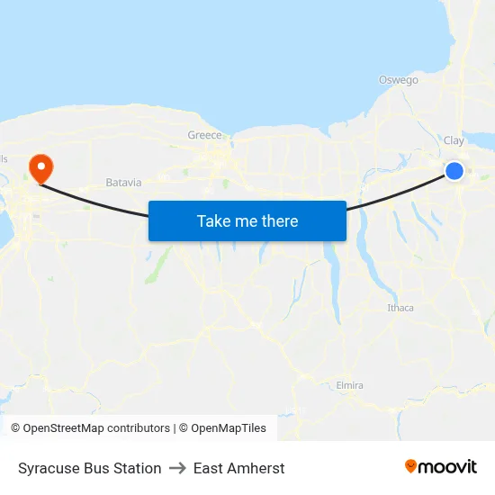 Syracuse Bus Station to East Amherst map