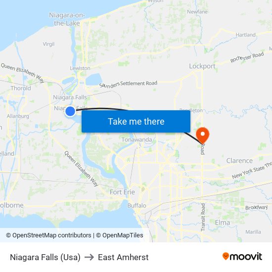 Niagara Falls (Usa) to East Amherst map
