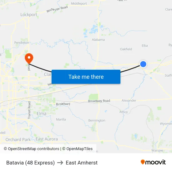 Batavia (48 Express) to East Amherst map