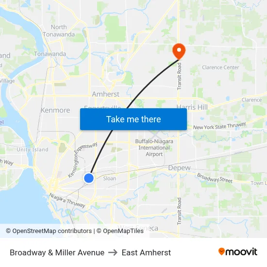 Broadway & Miller Avenue to East Amherst map