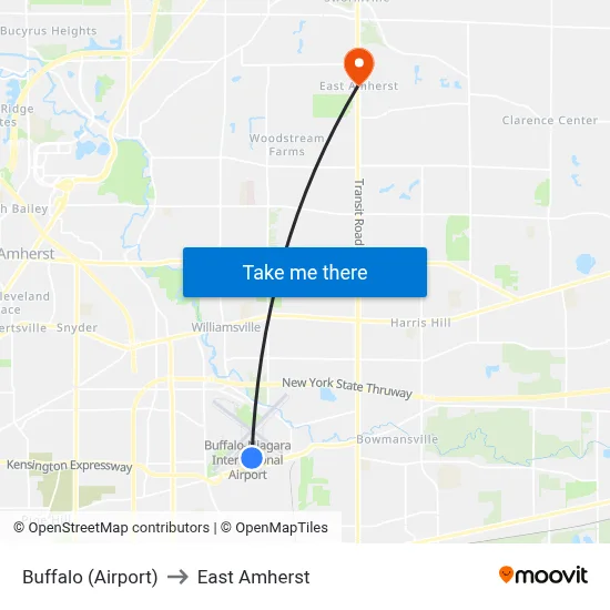 Buffalo (Airport) to East Amherst map