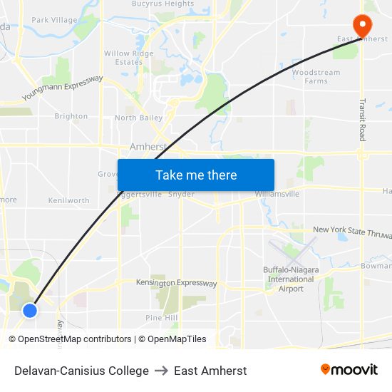 Delavan-Canisius College to East Amherst map