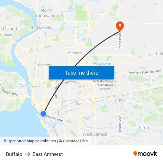 Buffalo to East Amherst map
