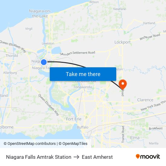 Niagara Falls Amtrak Station to East Amherst map